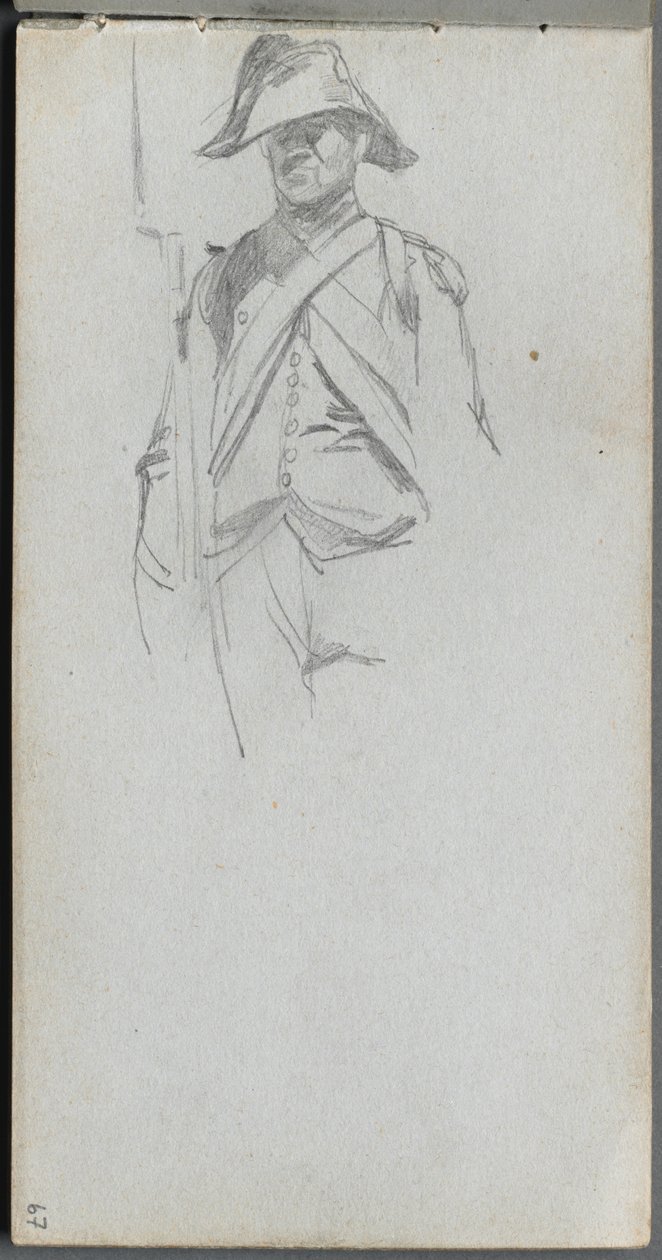 Náčrtník, strana 67: Studie vojáka. od Jean Louis Ernest Meissonier