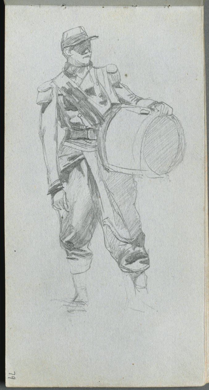 Náčrtník, strana 79: Voják s bubnem. od Jean Louis Ernest Meissonier