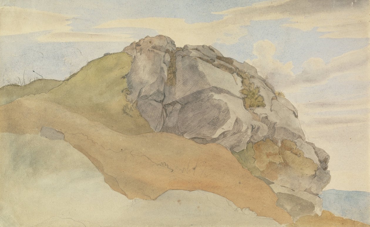 Rocky Outcropping (recto), Skalnatý les s kočárky (naopak) od Ernst Ferdinand Oehme