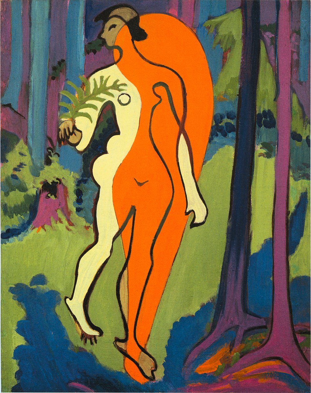 Akt v oranžové a žluté barvě od Ernst Ludwig Kirchner