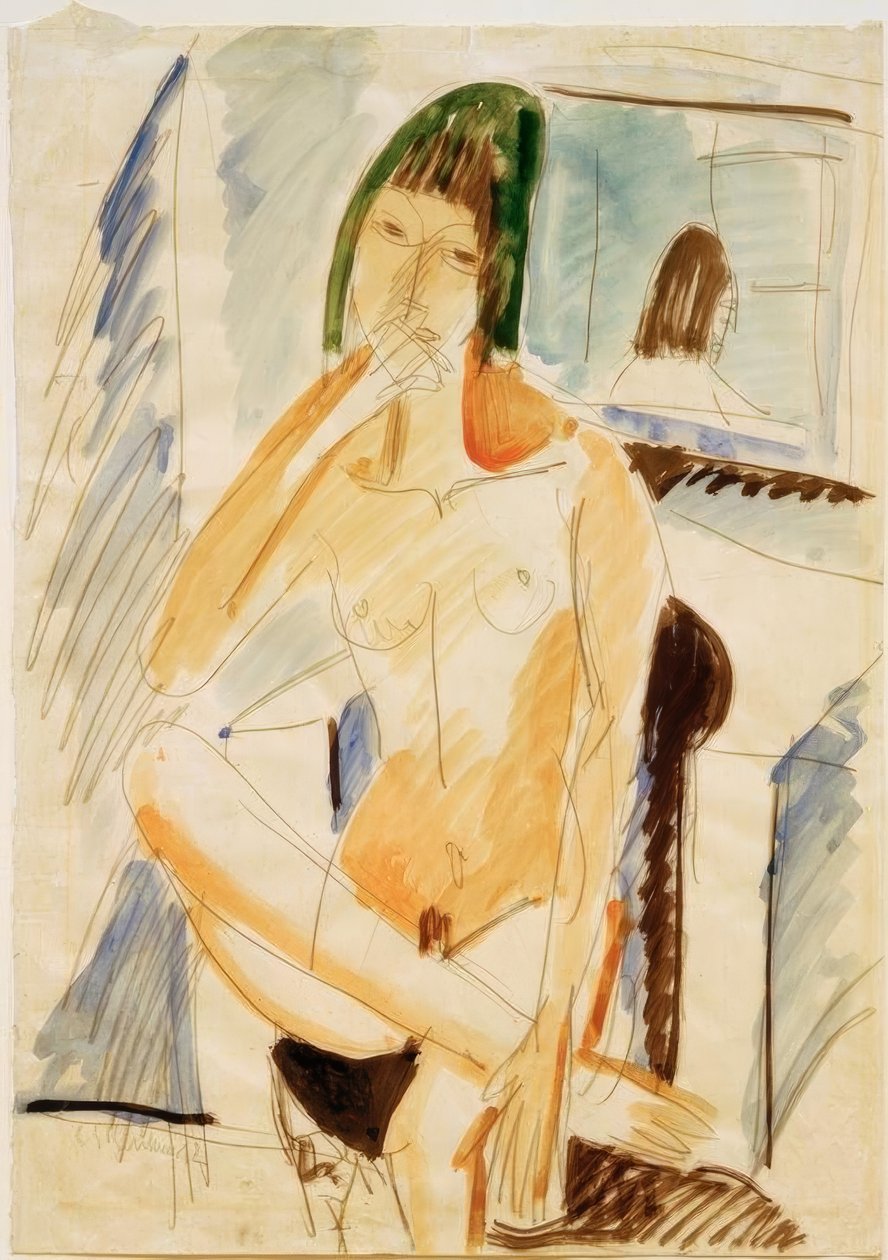Sedí nahá v modrém křesle od Ernst Ludwig Kirchner