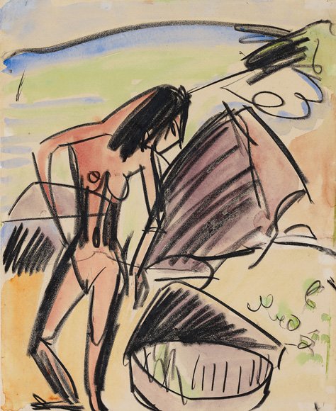 Ženský akt na pláži od Ernst Ludwig Kirchner