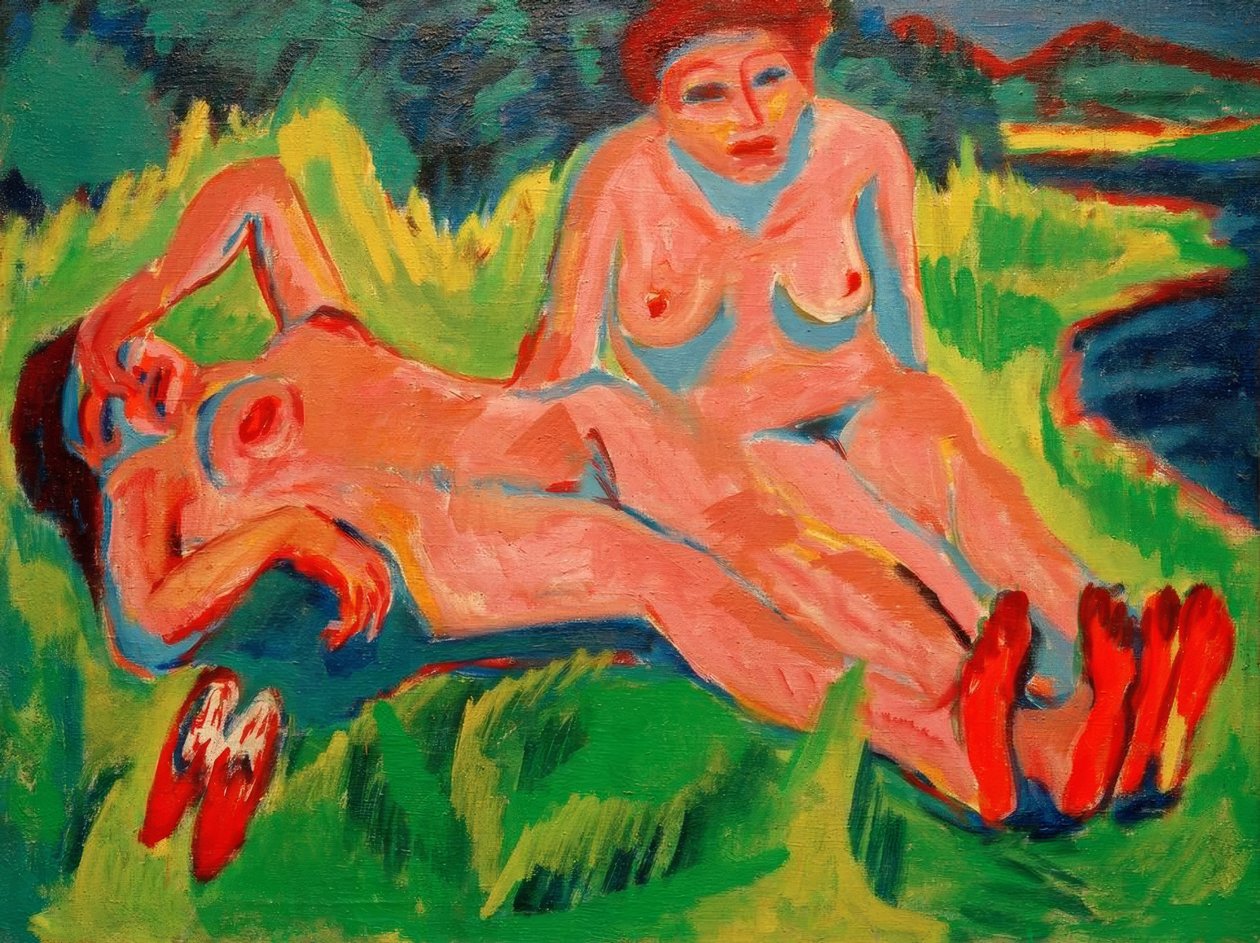 Dva růžové akty u jezera od Ernst Ludwig Kirchner
