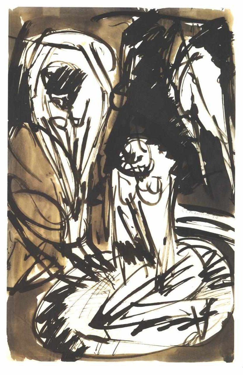 Dvě dívky koupající se ve vaně od Ernst Ludwig Kirchner