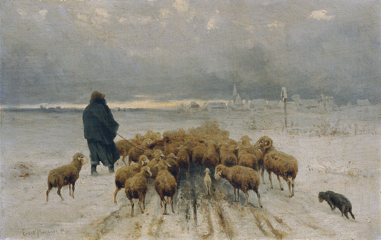 Vracející se stádo ovcí od Ernst Adolph Meissner