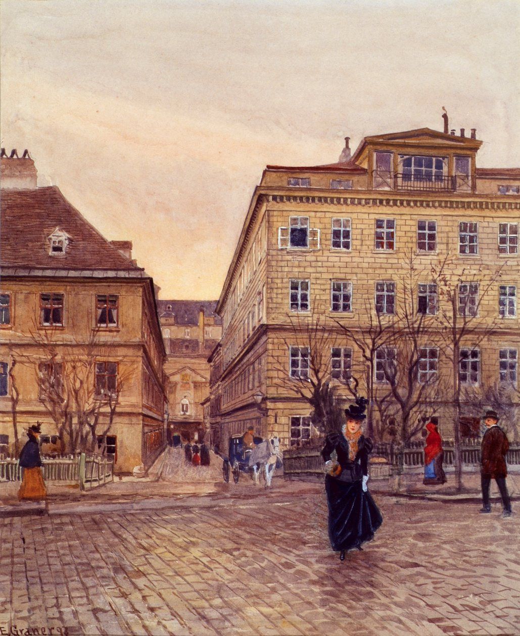Getreidemarkt a Papagenogasse ve Vídni od Ernst Graner