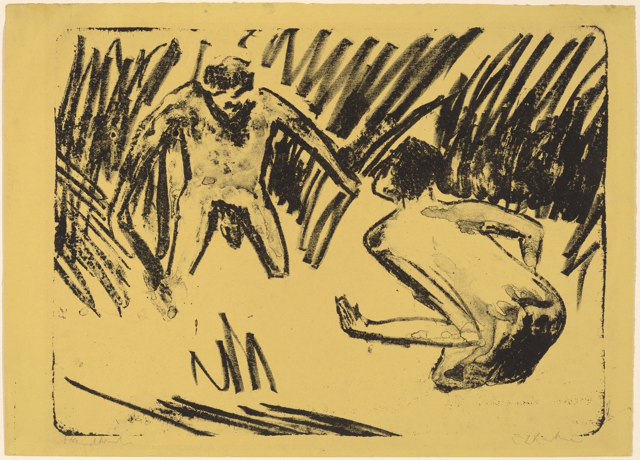 Muži šplouchající v rákosí, 1910. od Ernst Ludwig Kirchner