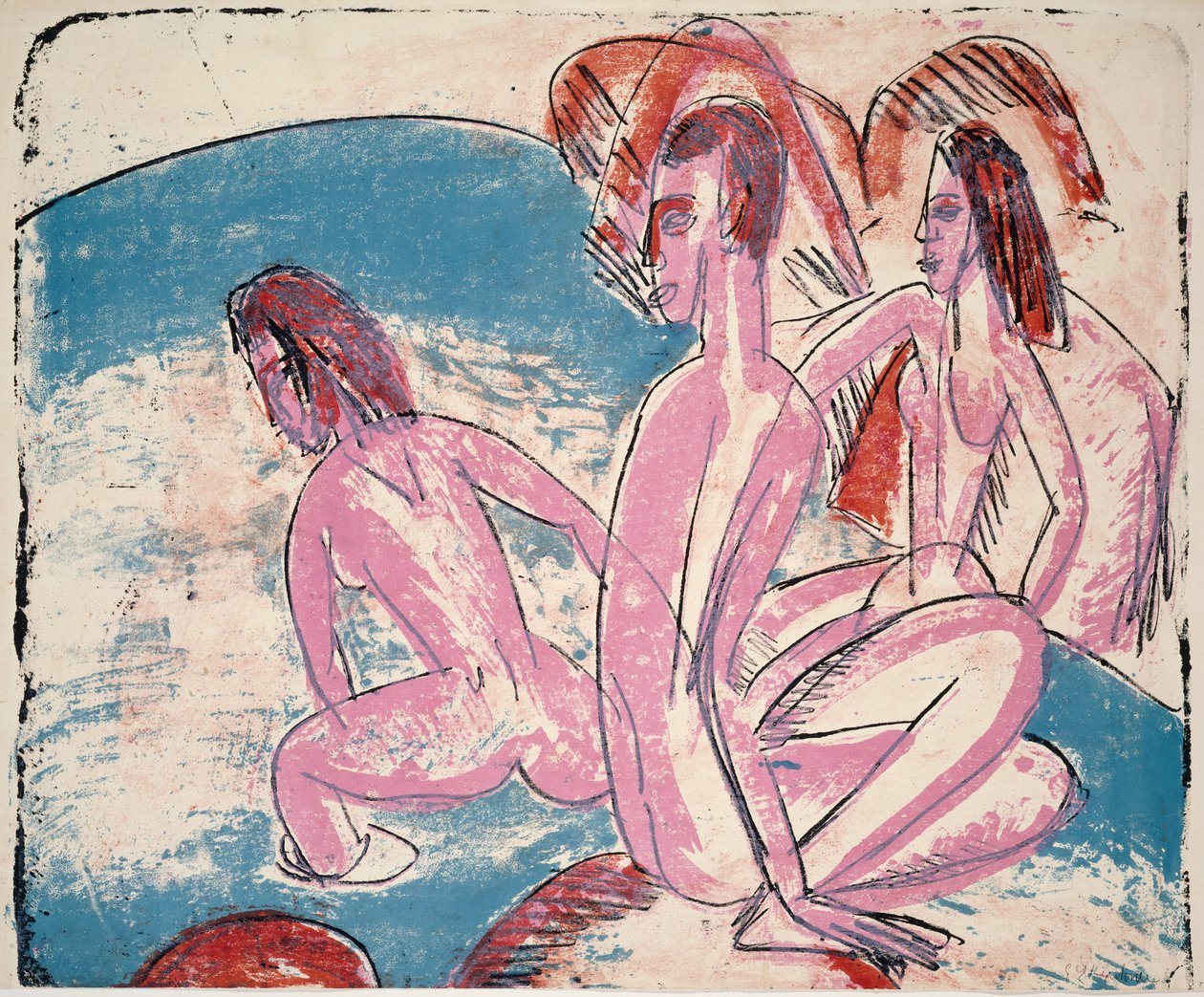 Three Bathers by Stones, 1913. od Ernst Ludwig Kirchner