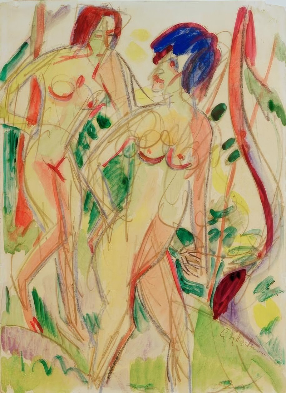 Akty v lese, modré od Ernst Ludwig Kirchner