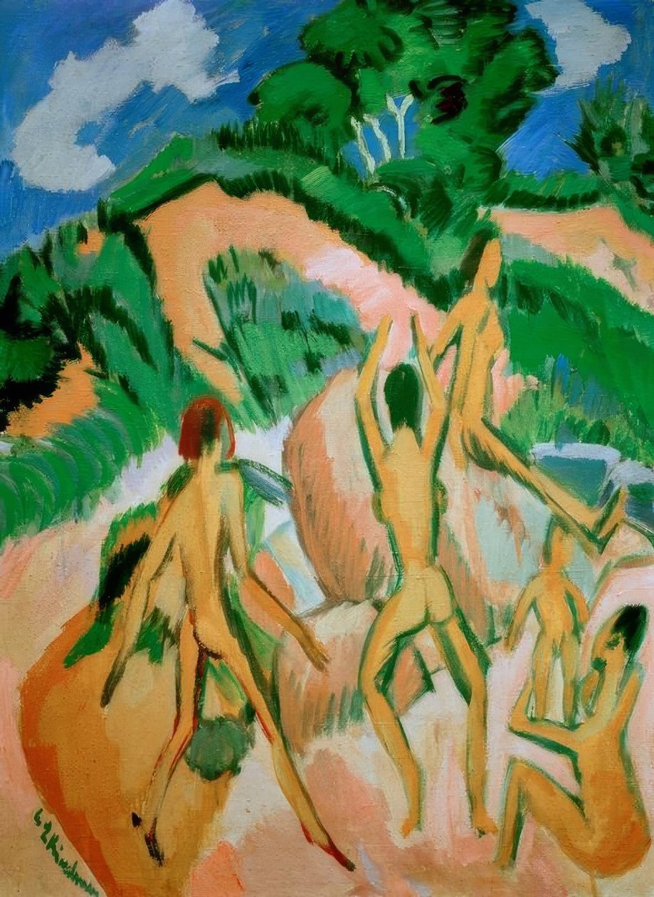 Koupání mezi dunami (Fehmarn) od Ernst Ludwig Kirchner