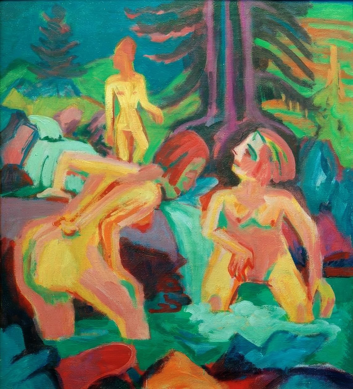 Nahé ženy koupající se v horské bystřině od Ernst Ludwig Kirchner