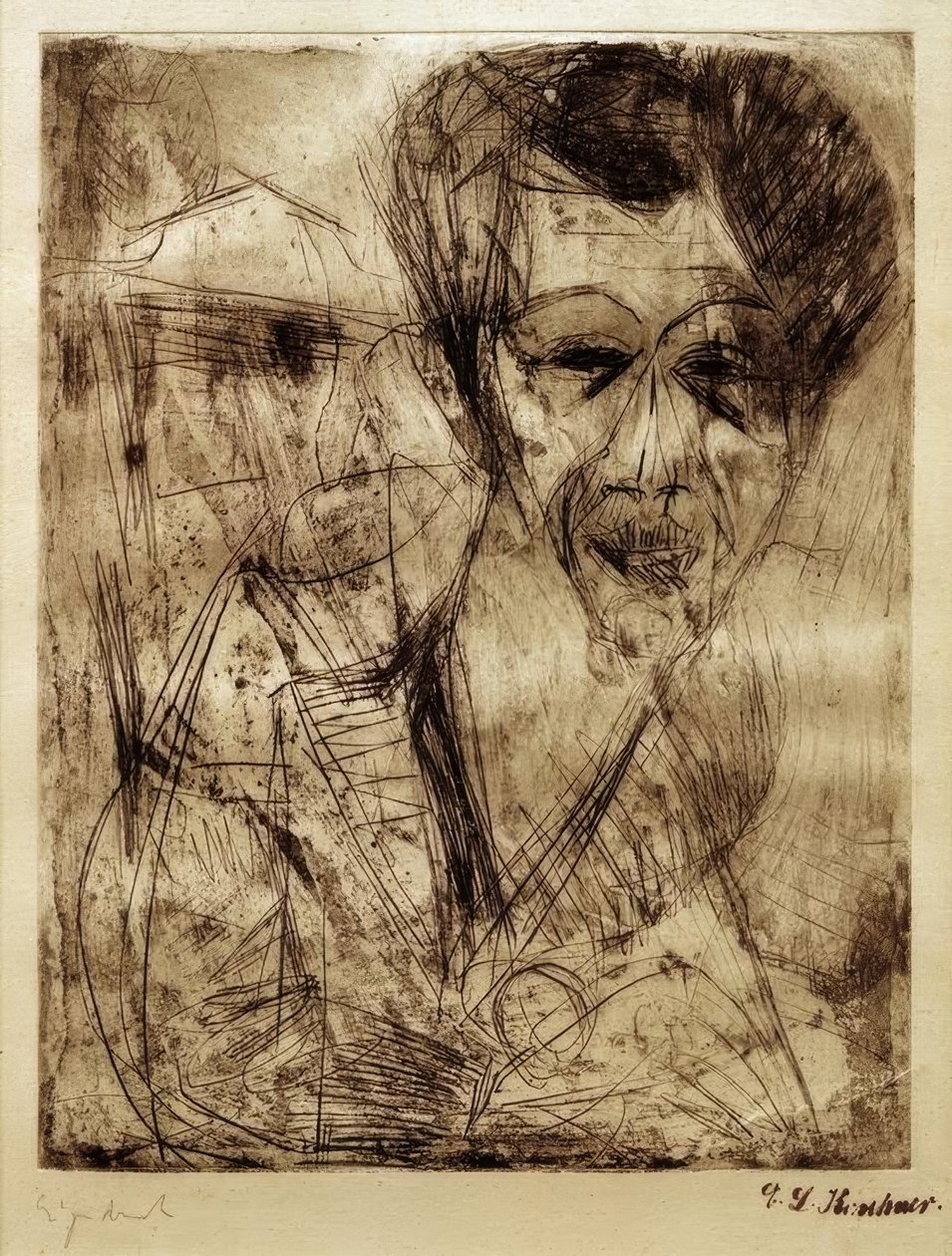 Autoportrét (kresba) od Ernst Ludwig Kirchner