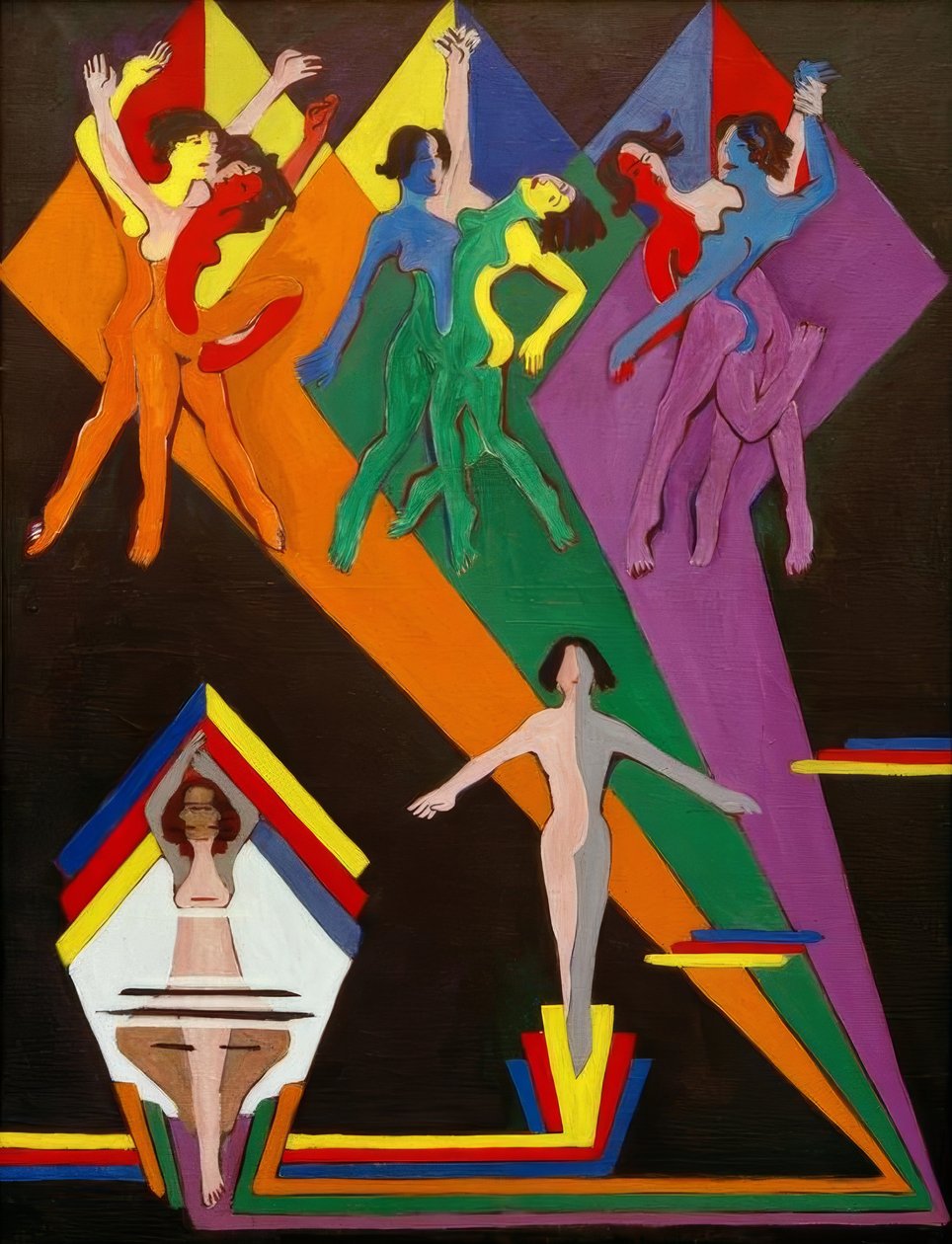 Tančící dívky v barevných paprscích od Ernst Ludwig Kirchner