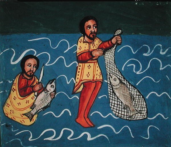 Dva rybáři (vellum) od Ethiopian School