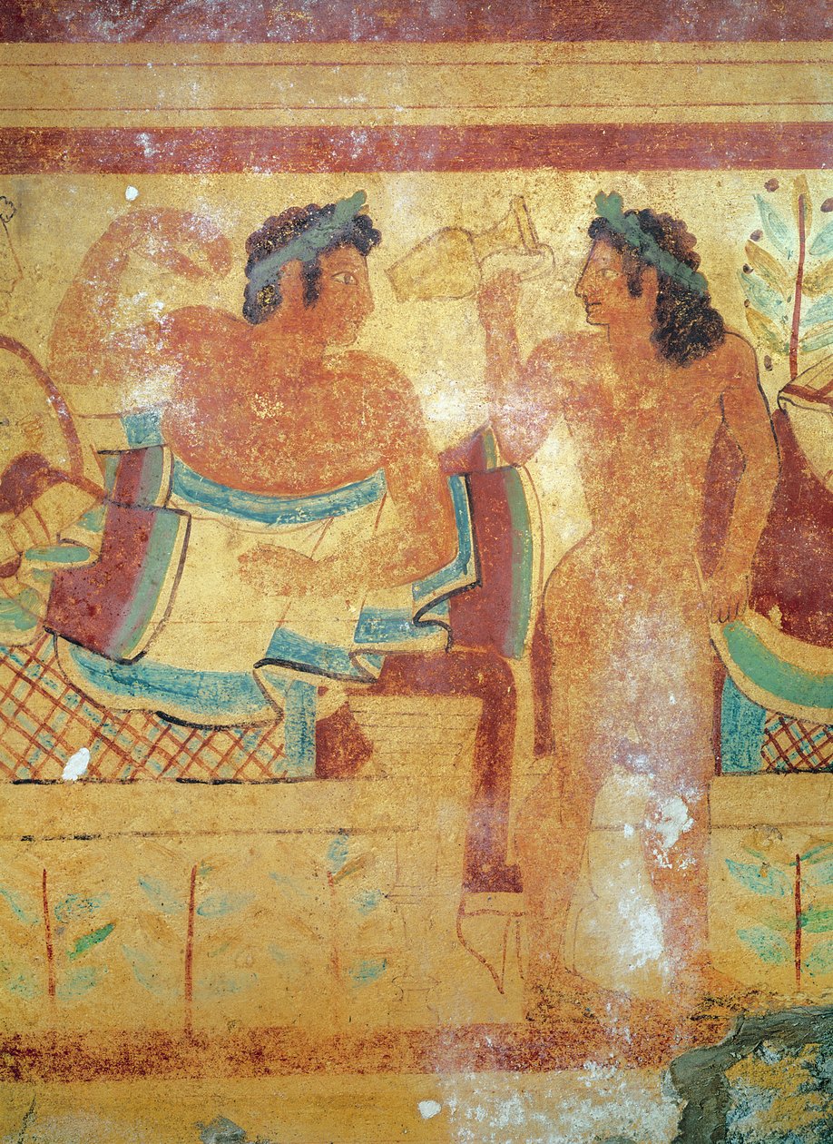 Detail pohřební hostiny z hrobky Leopardů, nástěnná malba z roku 490 př. n. l. od Etruscan