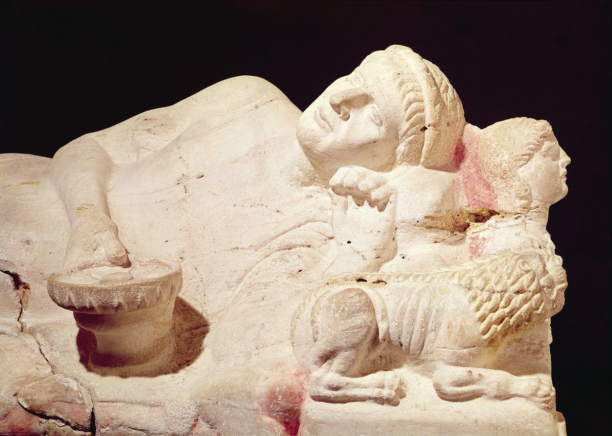 Detail sarkofágu Velthur Partunus, terakota z 8.-1. století před naším letopočtem od Etruscan