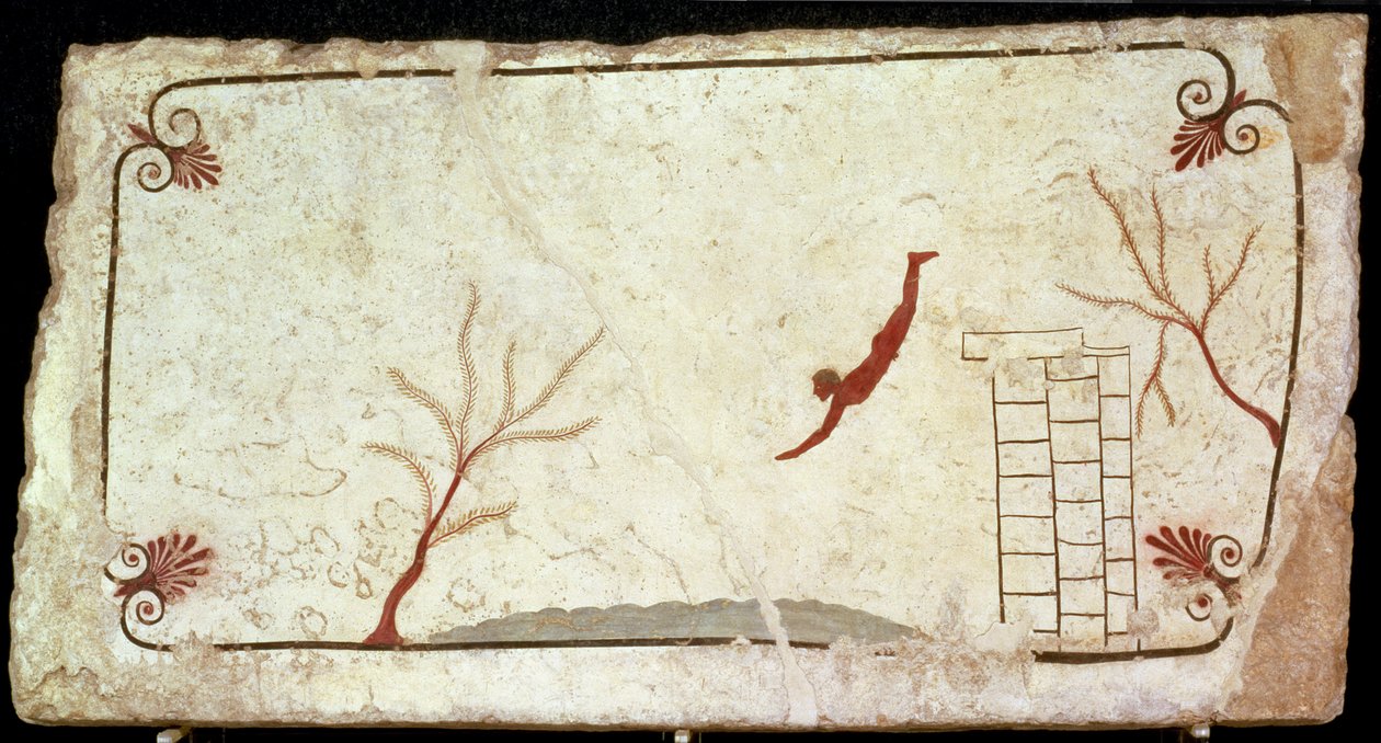 Obraz z hrobky potápěče z jižního hřbitova v Paestum, 480-470 př.nl od Etruscan