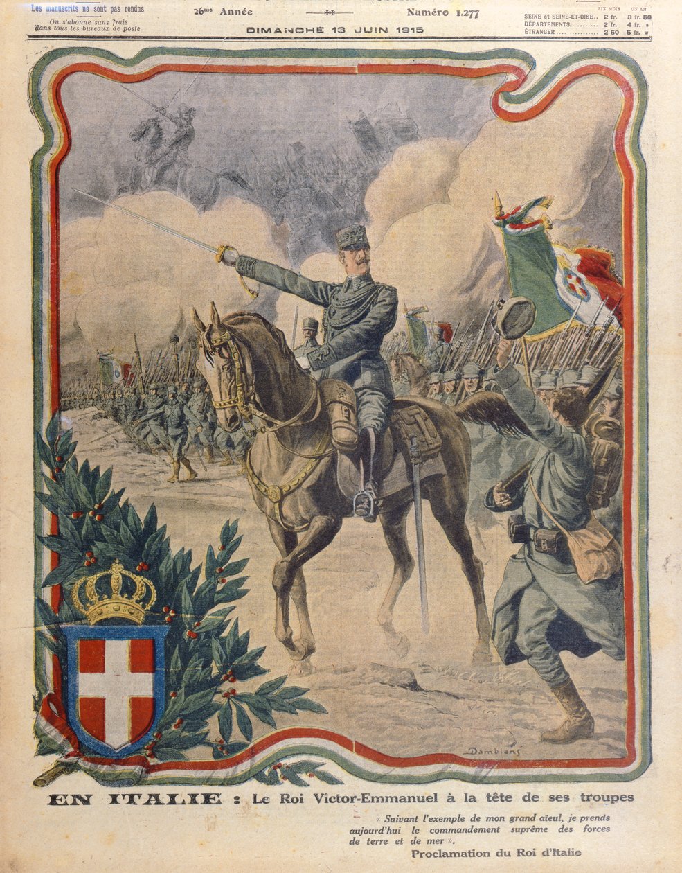 Victor Emmanuel III (1869-1947) Vede svou armádu, ilustrace z 