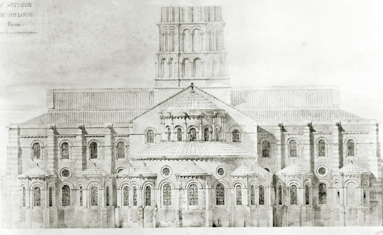 Bazilika St. Sernin, Toulouse (tužka a wc na papíře) od Eugene Emmanuel Viollet le Duc