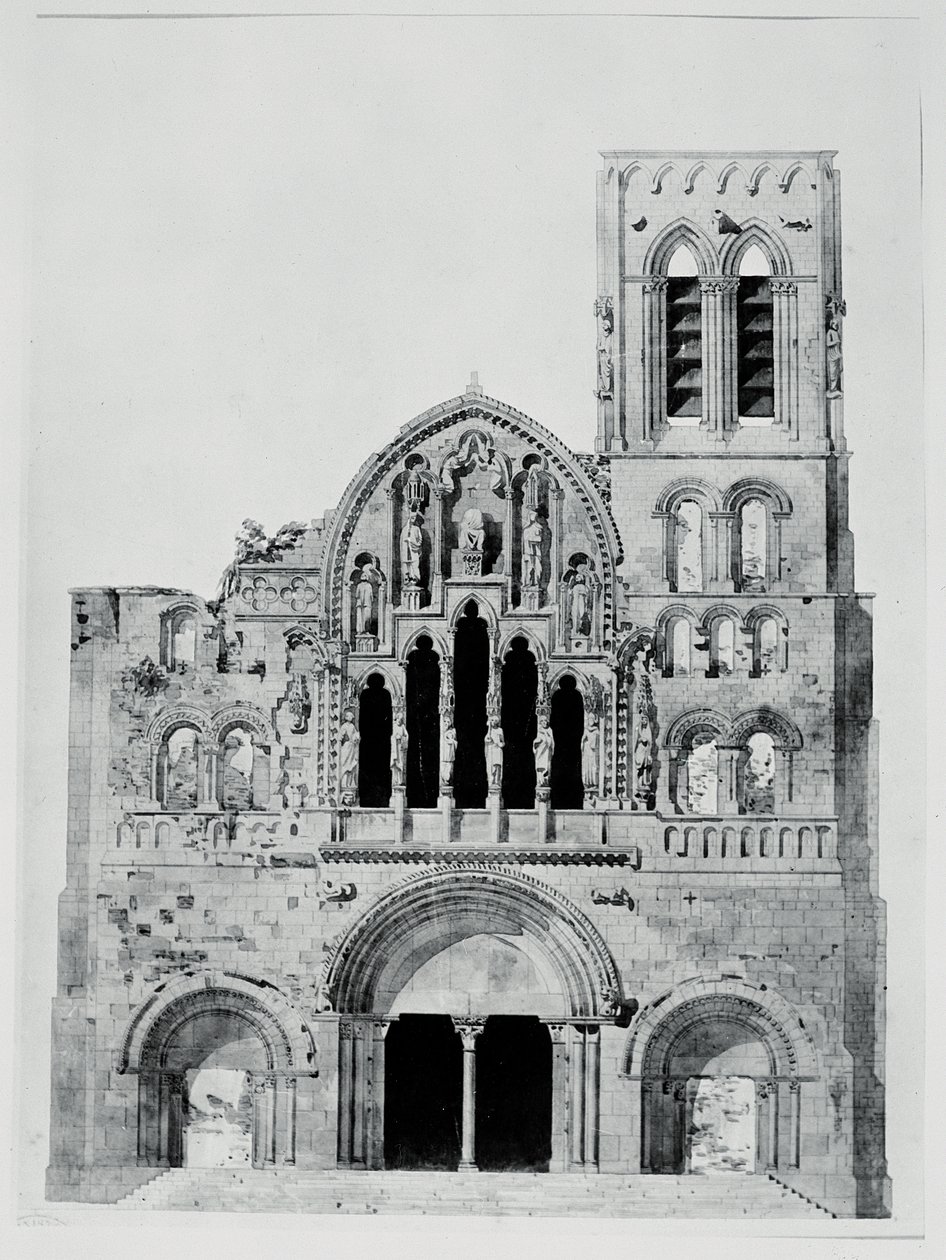 Fasáda La Madeleine de Vezelay (pero a inkoust a wc na papíře) od Eugene Emmanuel Viollet le Duc
