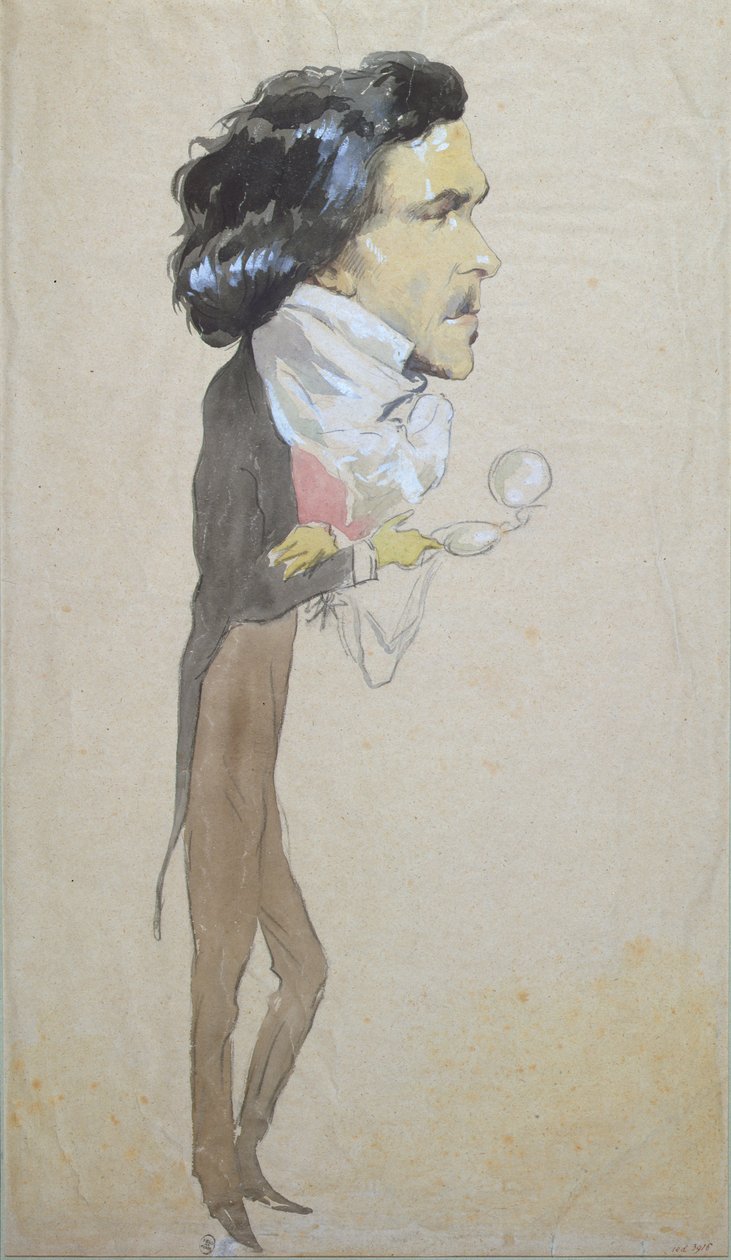 Karikatura Eugena Delacroixe (1798-1863) (čb, tužka a kvaš na papíře) od Pierre François Eugène Giraud