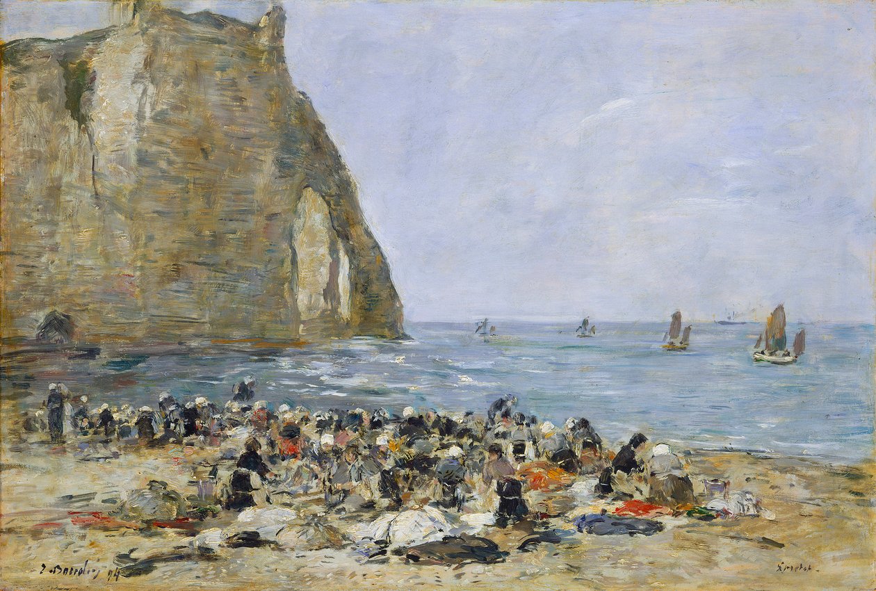 Pračky na pláži Etretat, 1894 (olej na dřevě) od Eugene Louis Boudin