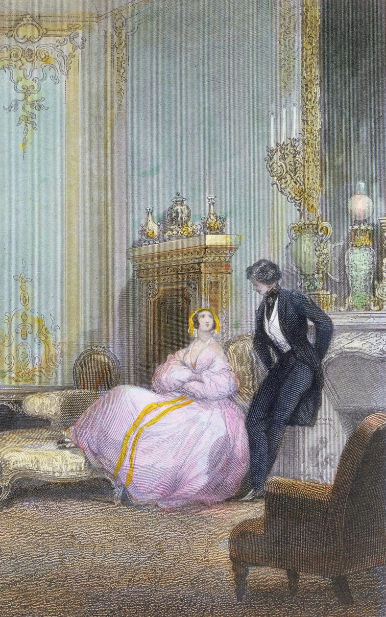 Pár chatování, detail z rodinné scény, cca 1840 (viz 407341) od Eugene Louis Lami