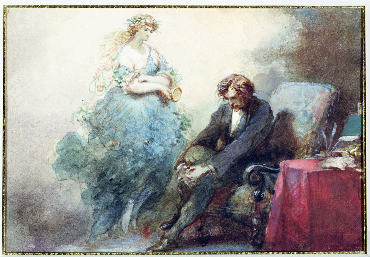 La Nuit de Mai, ilustrace z „Les Nuits“ od Alfreda Musseta (1810-57) od Eugene Louis Lami