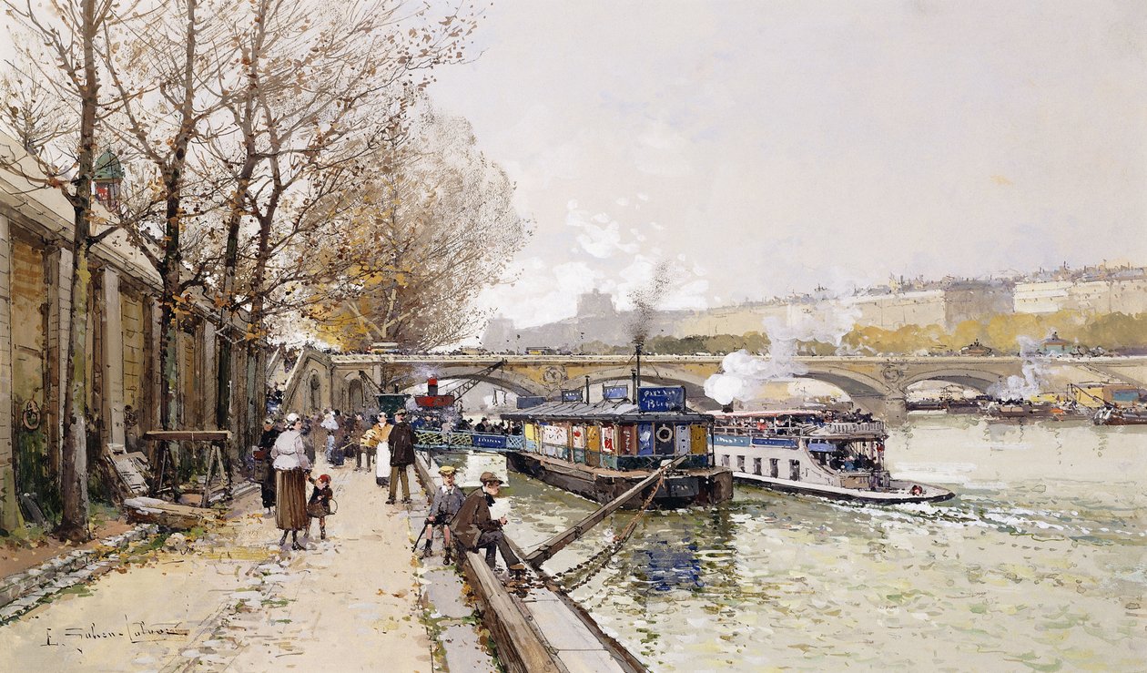 Čluny na Seině od Eugene Galien Laloue