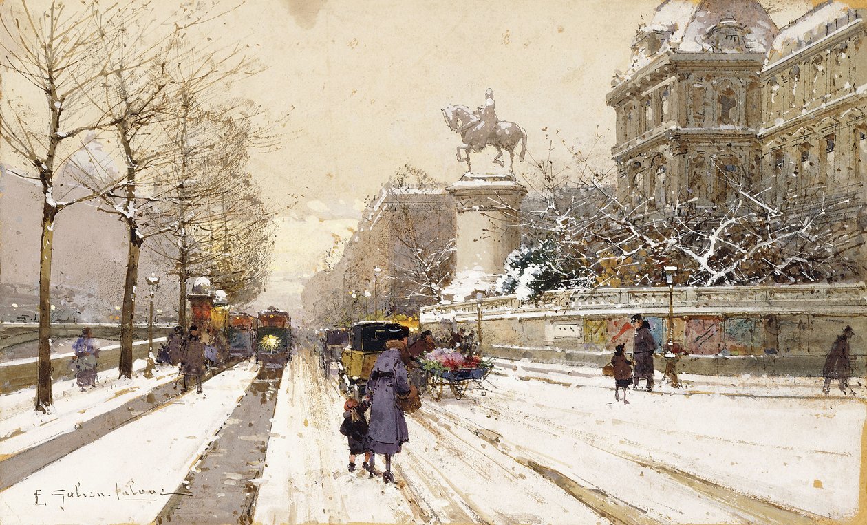 Paříž v zimě od Eugene Galien Laloue