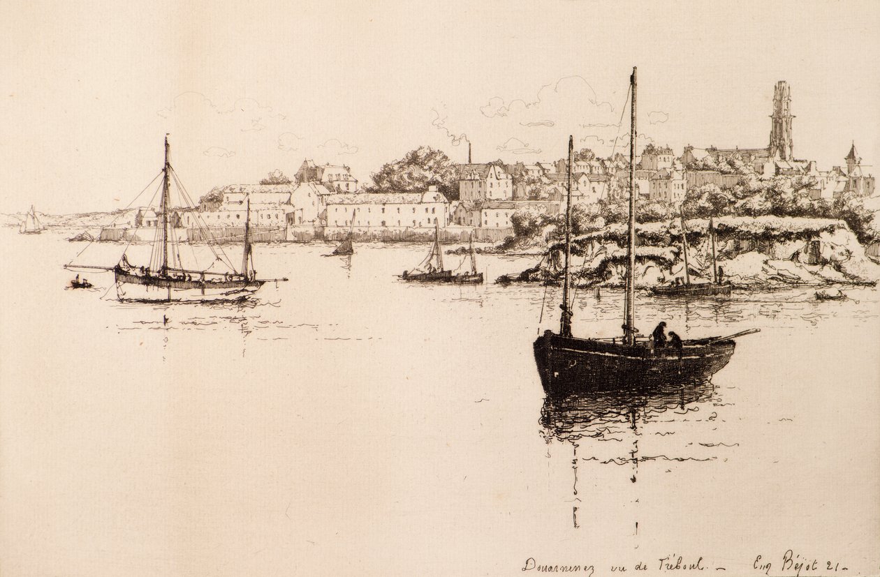 Douarnenez při pohledu z Treboulu (lept) od Eugene Bejot