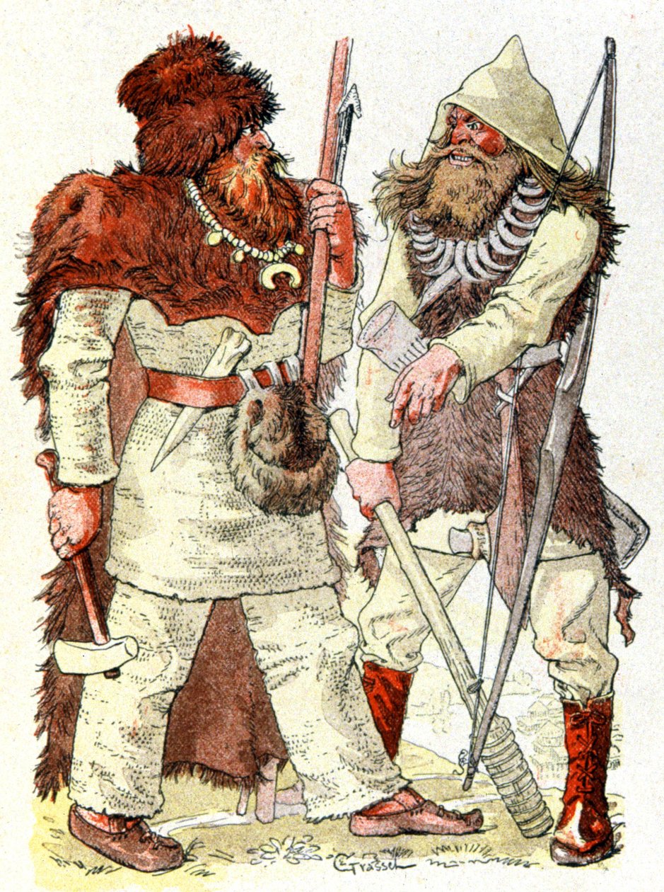 Muži v době kamenné, kolem roku 1900 (ilustrace) od Eugene Grasset