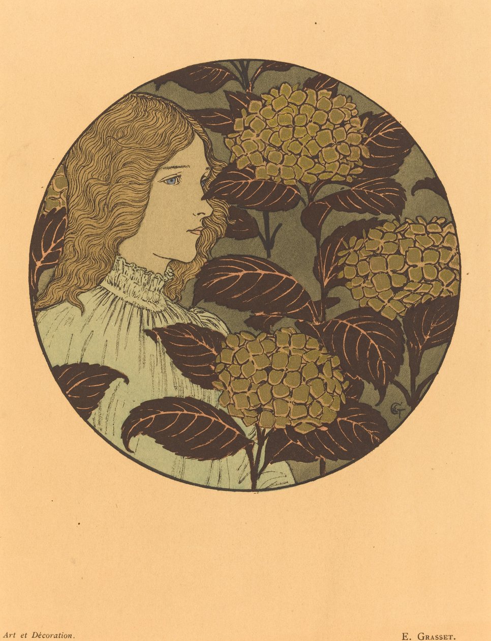 Rondel portrét dívky od Eugene Grasset