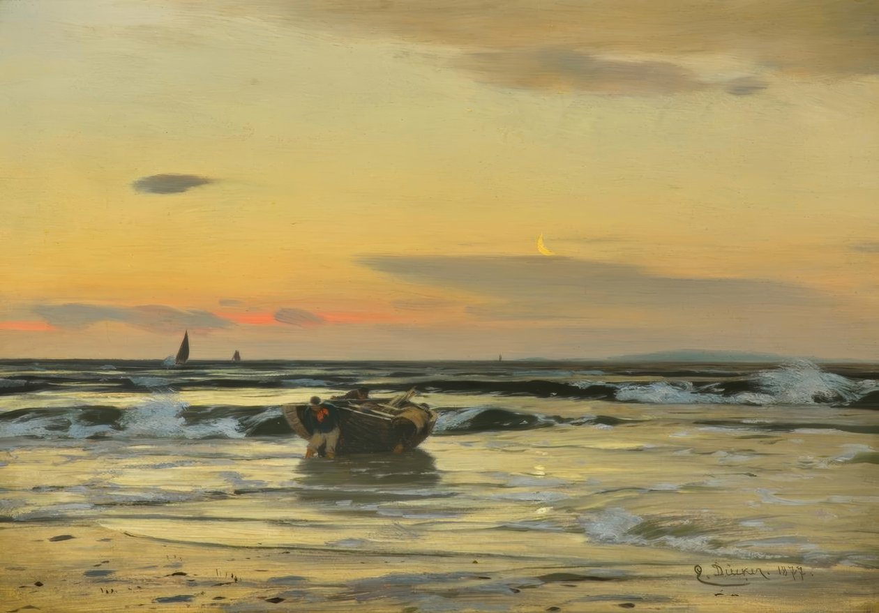 E. Dücker, na pláži (odcházející rybářská loď ...) od Eugene Gustav Dücker