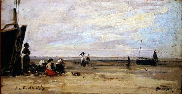 Plážová scéna (olej na palubě) od Eugene Louis Boudin
