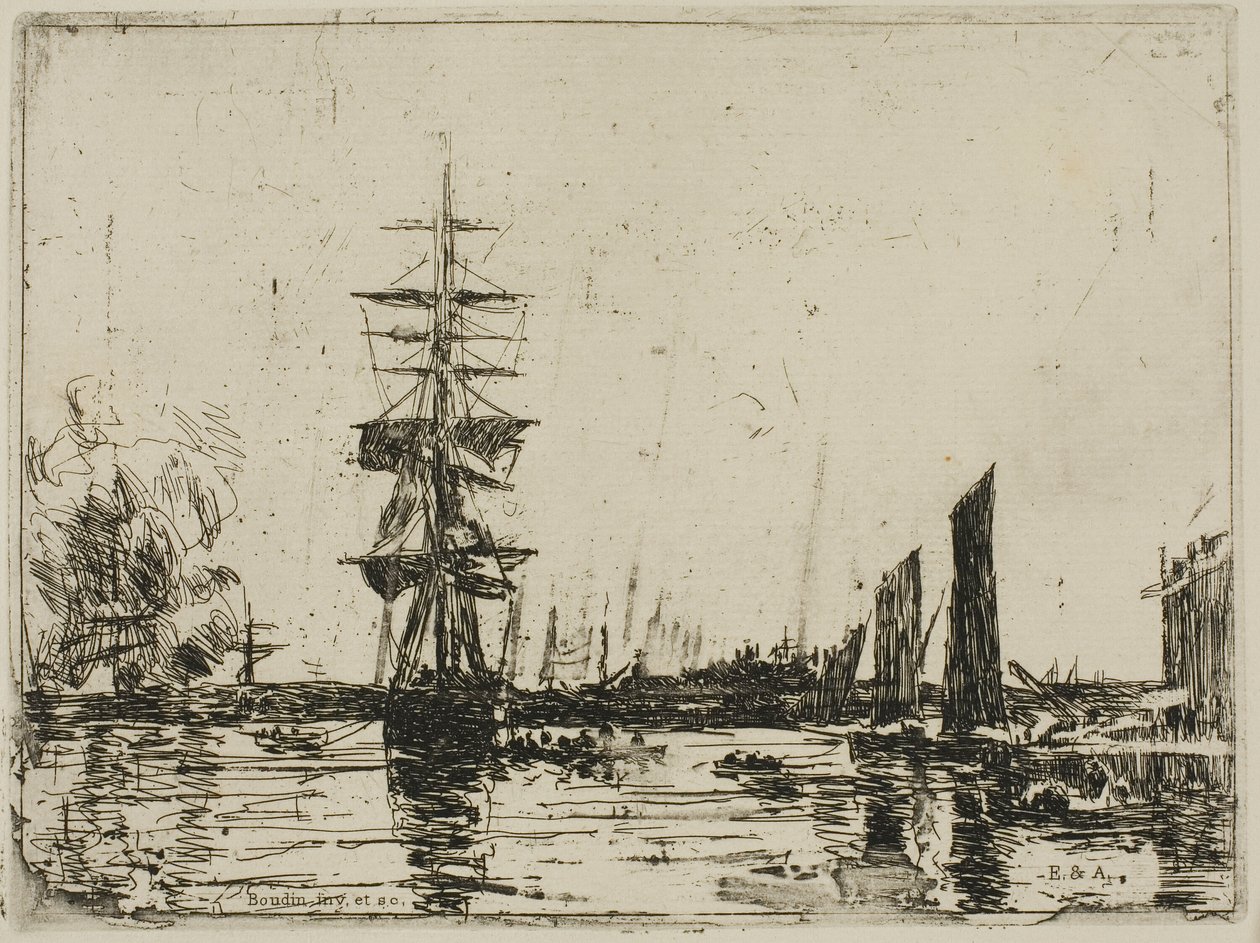 Přímořská krajina s loděmi od Eugene Louis Boudin