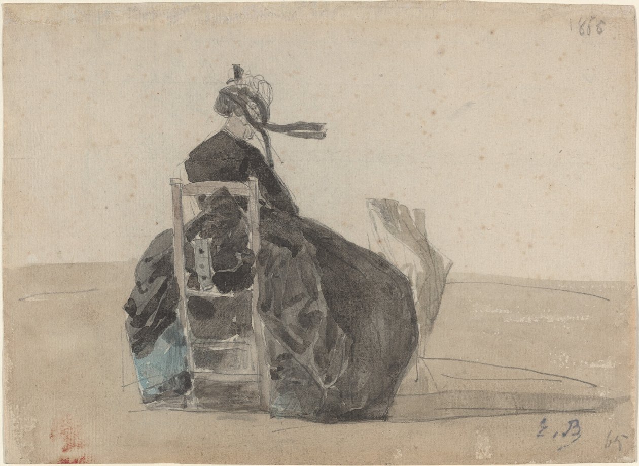 Sedící dáma v černém, Trouville, 1865. od Eugene Louis Boudin