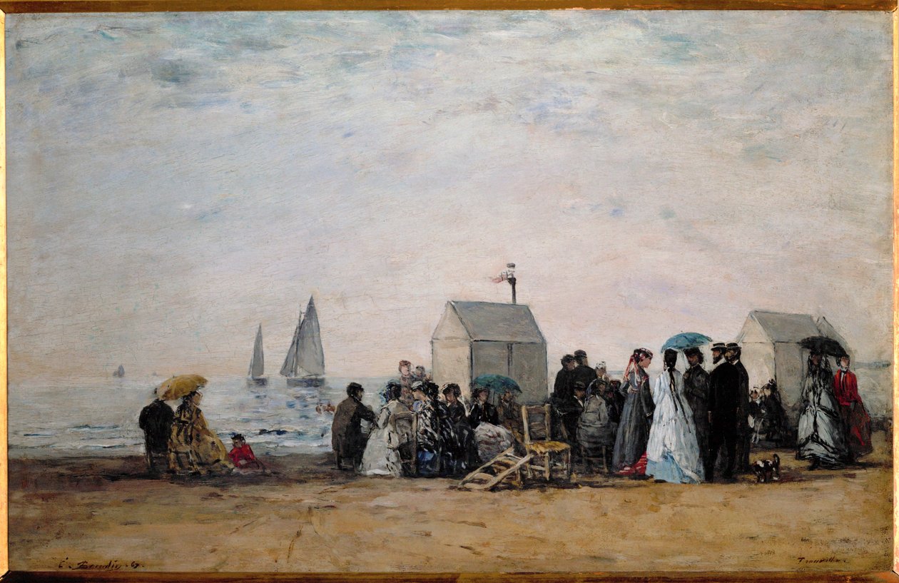 Pláž v Trouville od Eugene Louis Boudin