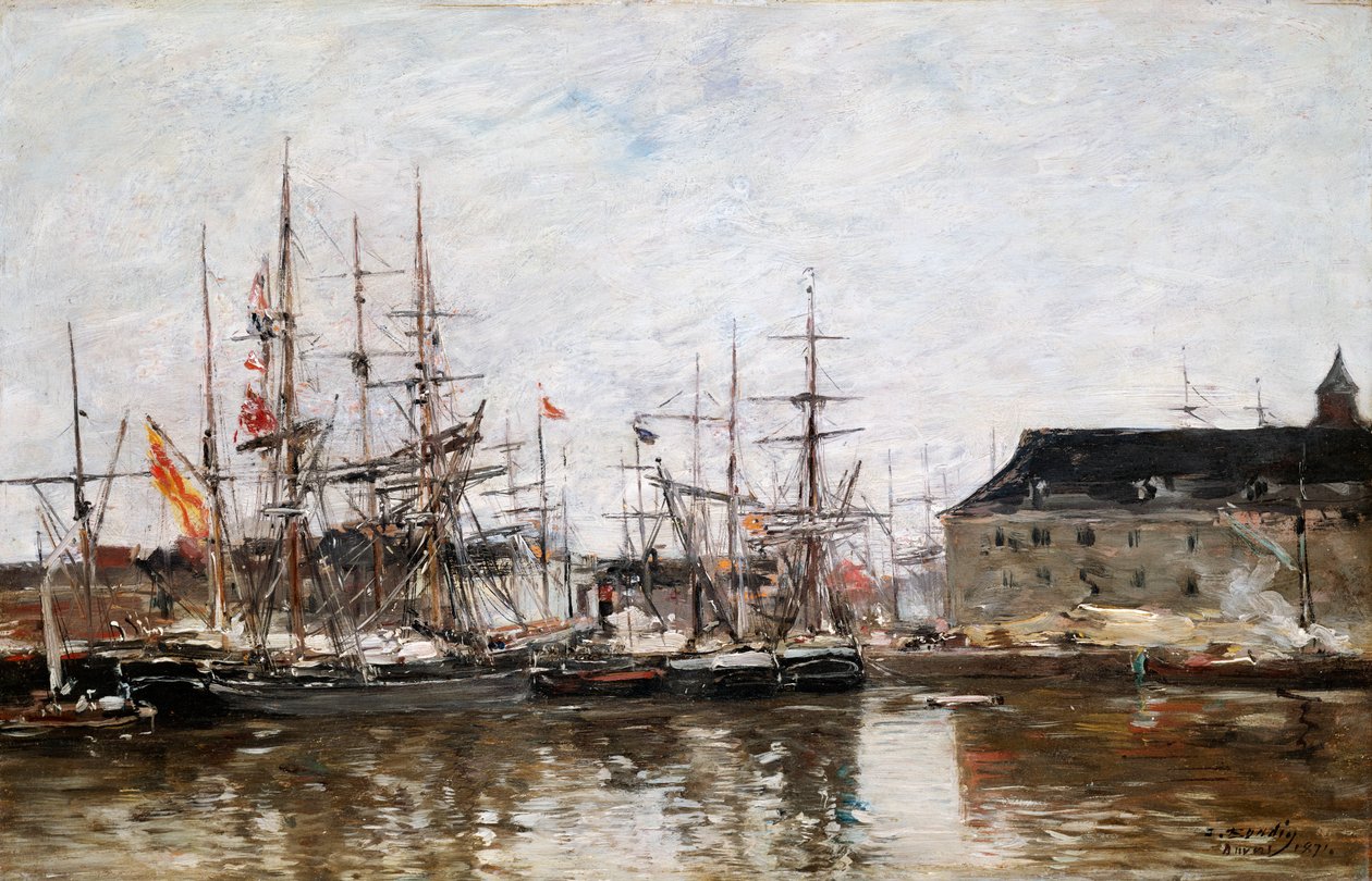 Tři mistři v Docku, Antverpy, 1871 od Eugene Louis Boudin