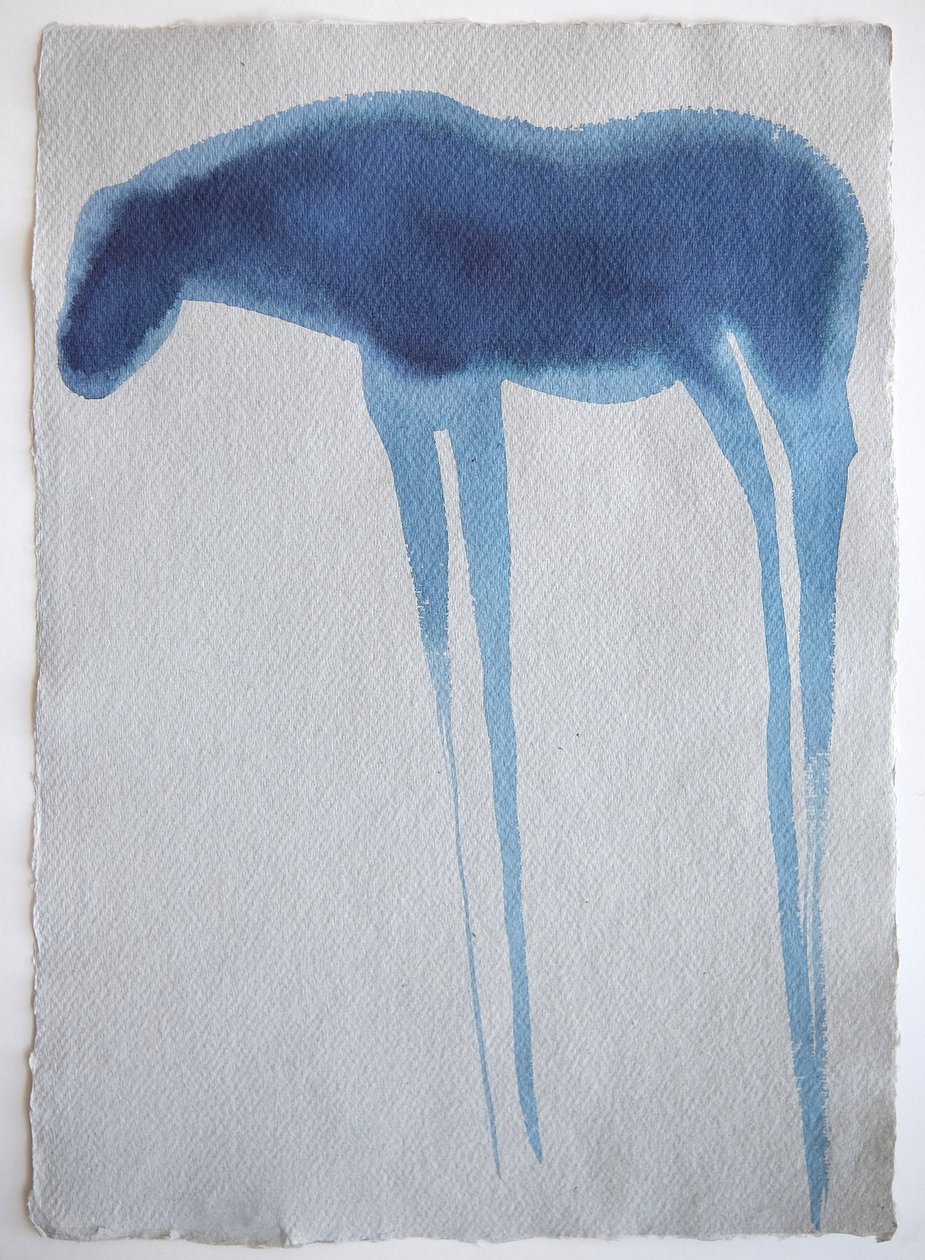 Modrý kůň2, 2023 (pigment, ruční papír) od Eugenie Vronskaya