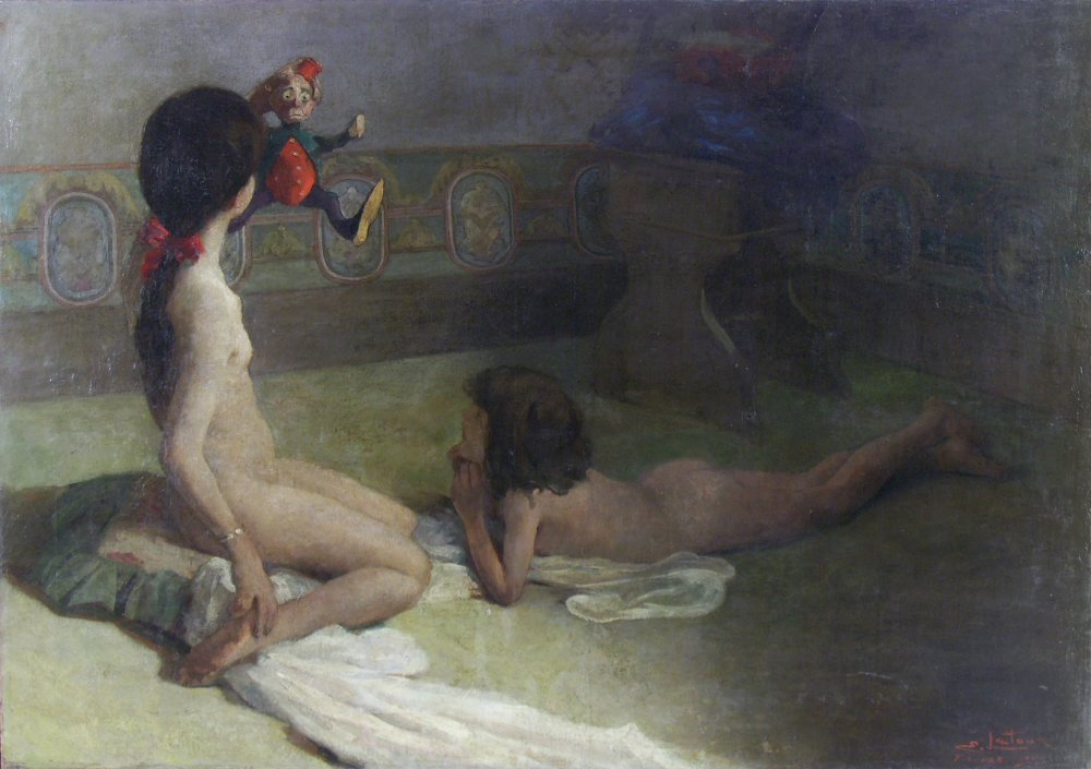 Meninas e PolichineloGirls with Pulcinella od Eugenio Latour
