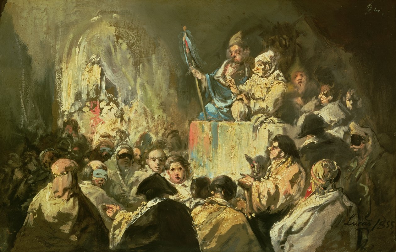 Oslovování maskovaného davu od Eugenio Lucas y Padilla