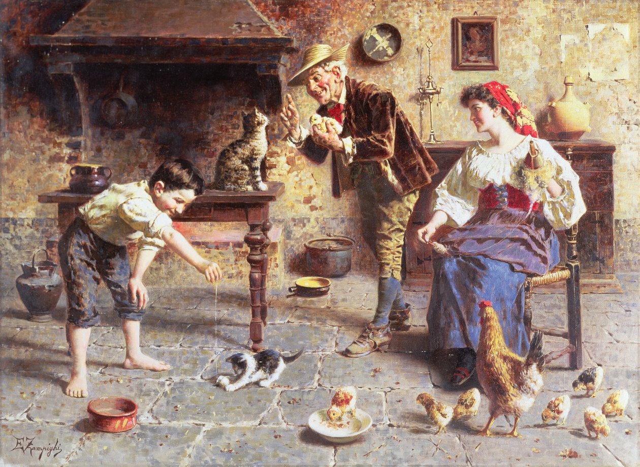 V kuchyni (malování) od Eugenio Zampighi
