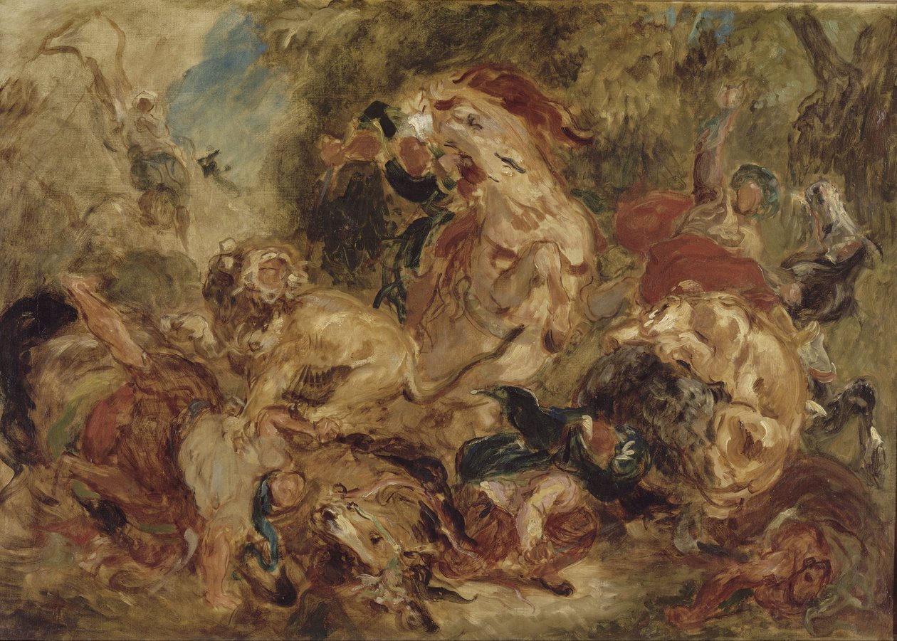 Lov na lva od Eugène Delacroix