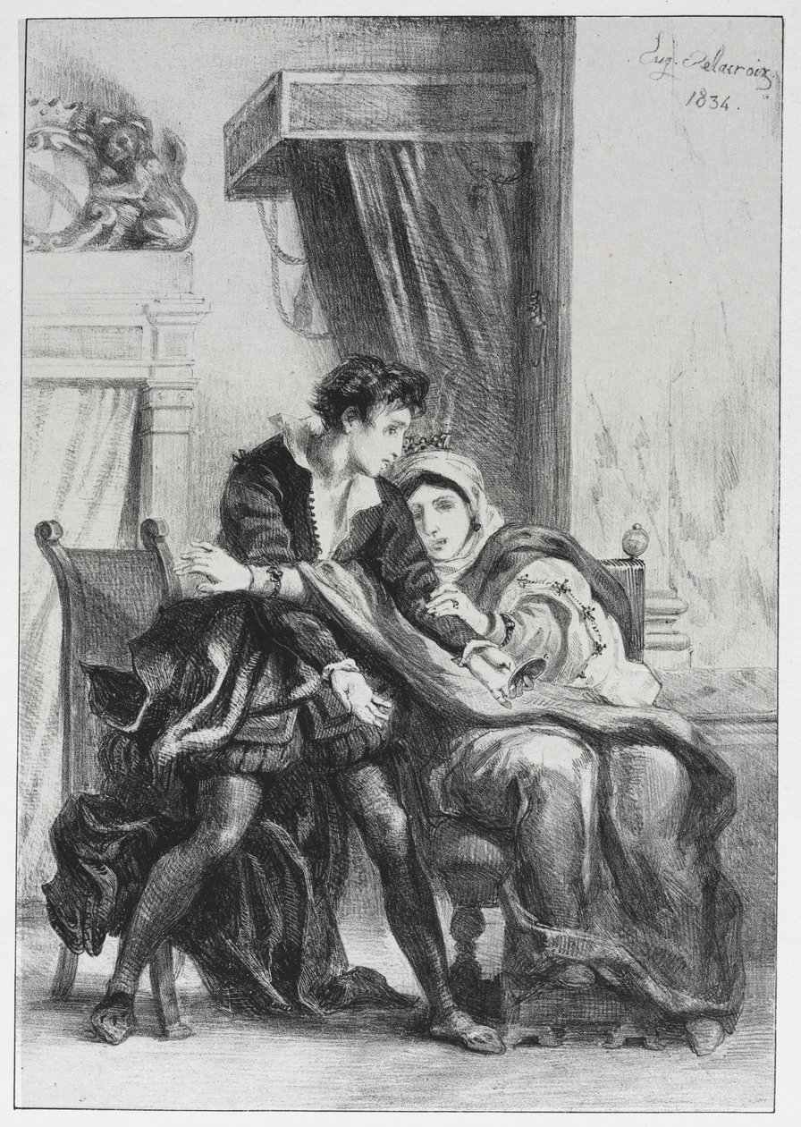 Hamlet: Hamlet a královna od Eugène Delacroix