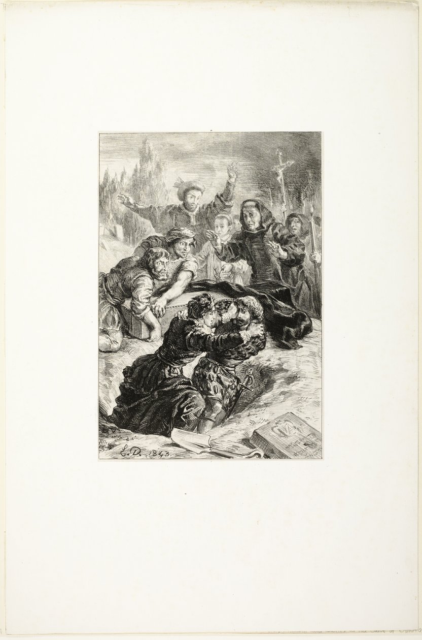 Hamlet a Laertes v Oféliině hrobě od Eugène Delacroix