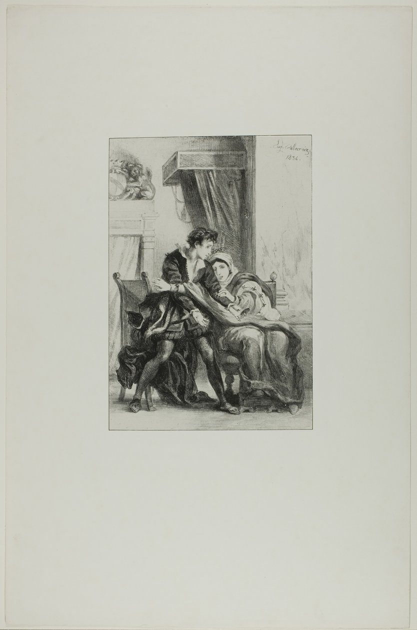 Hamlet a královna od Eugène Delacroix