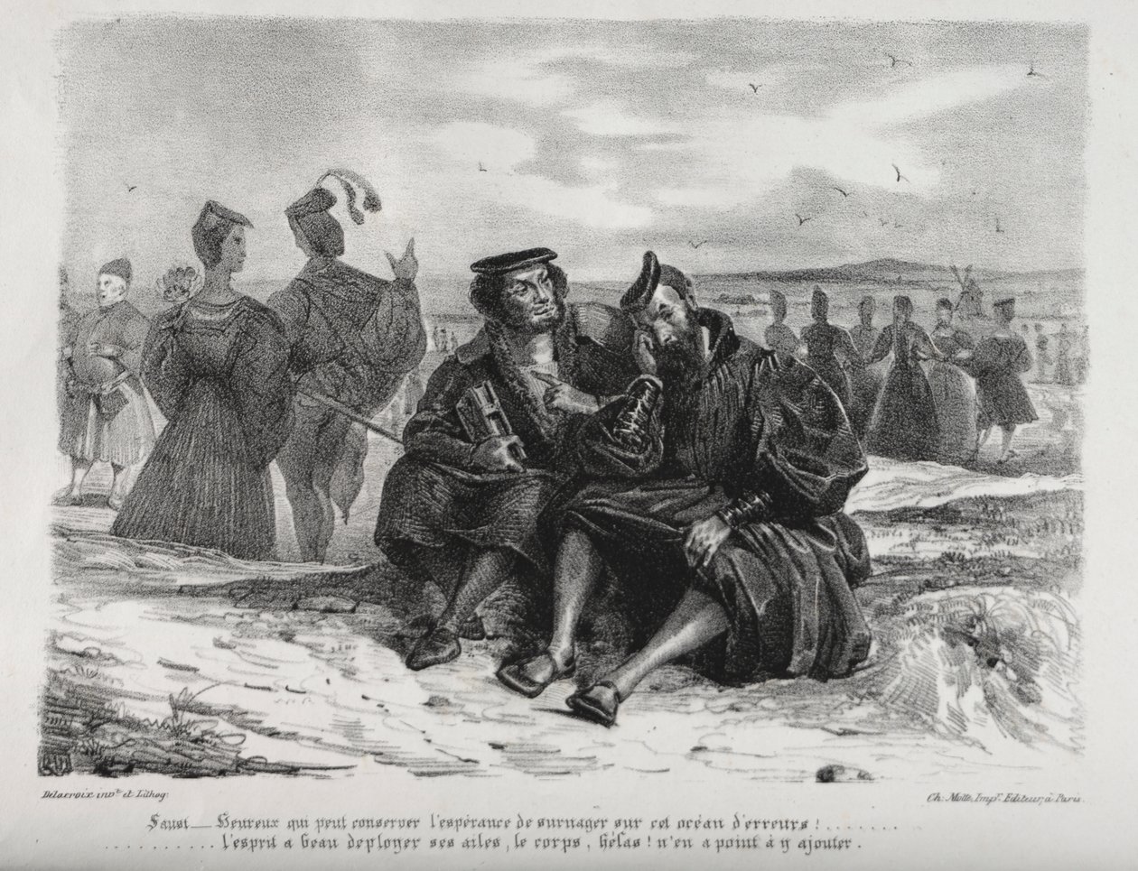 Ilustrace k Faustovi: Faust a Wagner od Eugène Delacroix