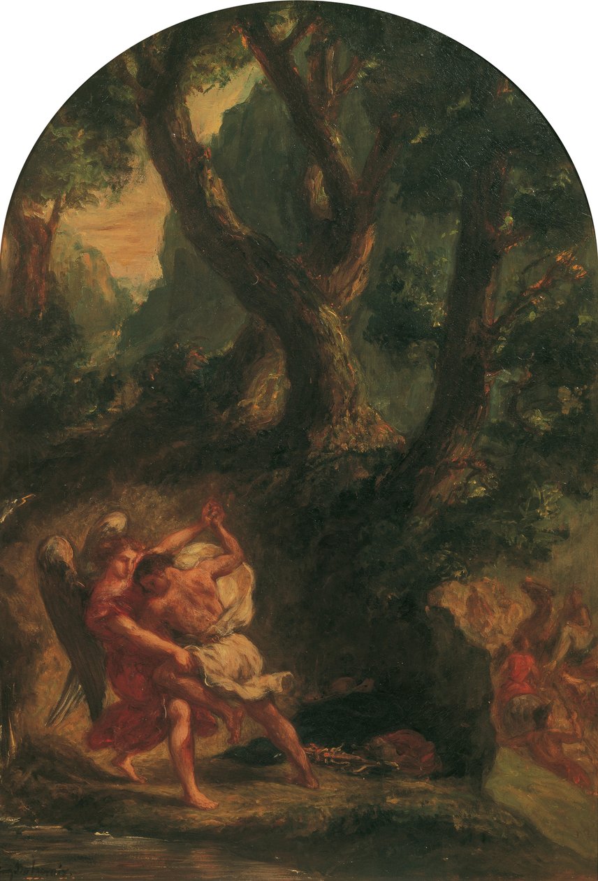 Jacob Wrestling with the Angel, 1850-1855. od Eugène Delacroix