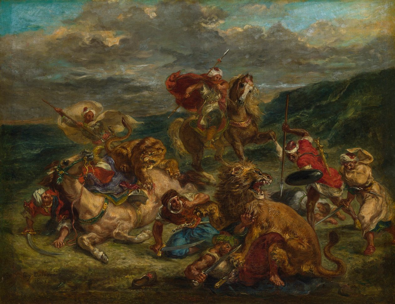 Lov na lva od Eugène Delacroix